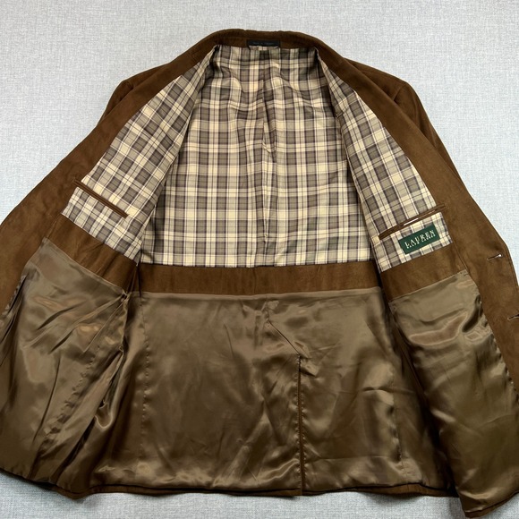 Lauren Ralph Lauren Faux Suede Blazer Sport Coat Men 50R Brown Classic Academia - Picture 3 of 12